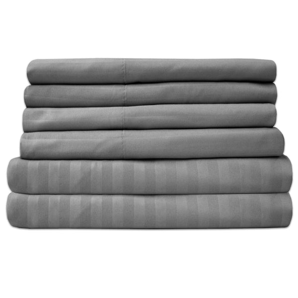 Sweet Home Collection Deluxe 6-Piece Bed Sheet Set (Dobby Stripe Silver)