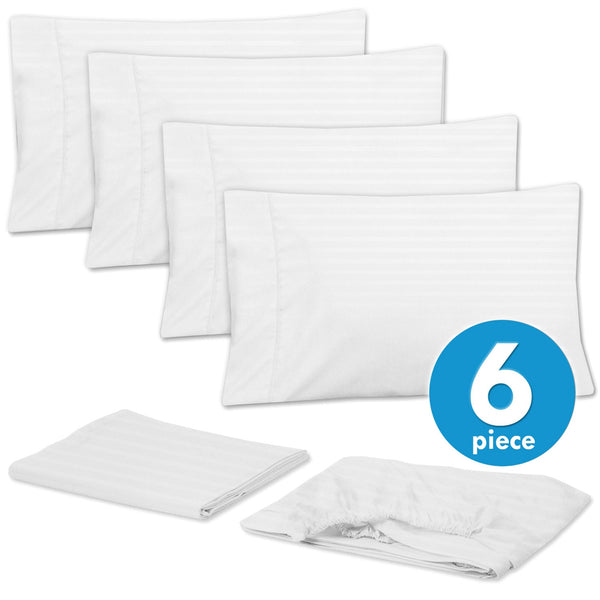 Sweet Home Collection Deluxe 6-Piece Bed Sheet Set (Dobby Stripe White)