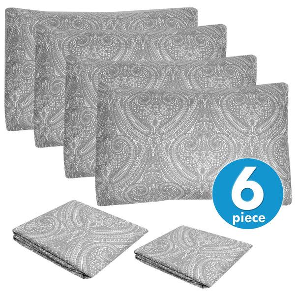 Sweet Home Collection Deluxe 6-Piece Bed Sheet Set (Loft Paisley Gray)
