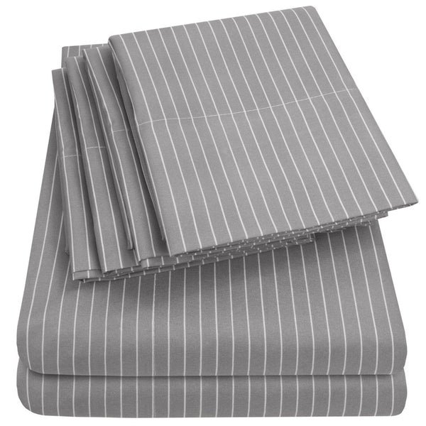 sweet home collection Deluxe 6-Piece Bed Sheet Set (Loft Pinstripe Gray)