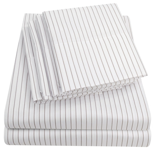 sweet home collection Deluxe 6-Piece Bed Sheet Set (Loft Pinstripe White)