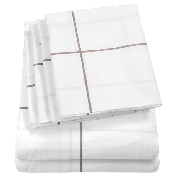 sweet home collection Deluxe 6-Piece Bed Sheet Set (Loft Window Pane White)