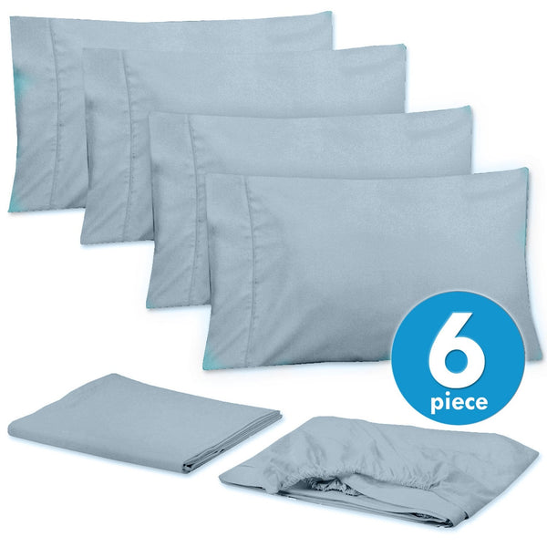 Sweet Home Collection Deluxe 6-Piece Bed Sheet Set (Misty Blue)
