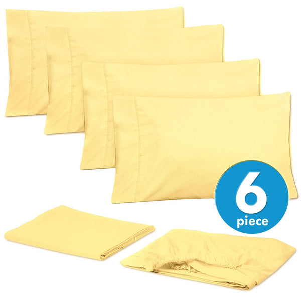 Sweet Home Collection Deluxe 6-Piece Bed Sheet Set (Pale Yellow)