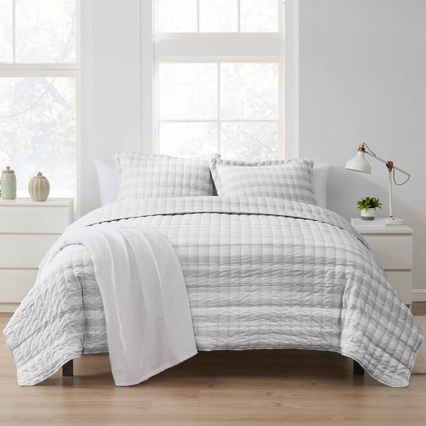 Sweet Home Collection Embroidered Checkered 3-Piece Quilt Set