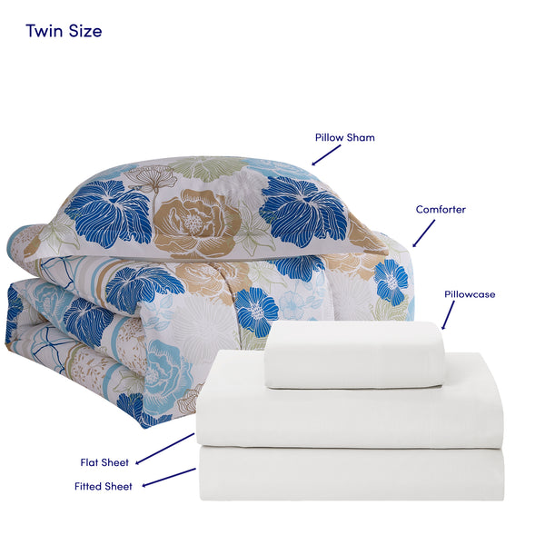 sweet home collection Floral Stripes Printed Bed In a Bag Set