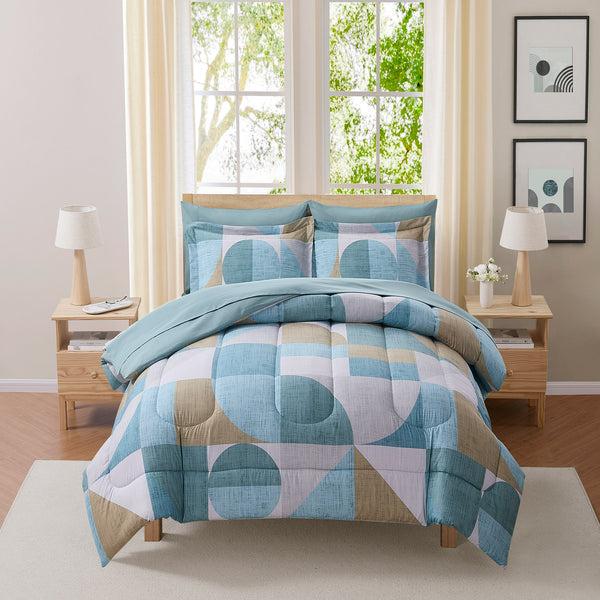 Sweet Home Collection Geo-Aqua Printed Blue Bed In A Bag Set