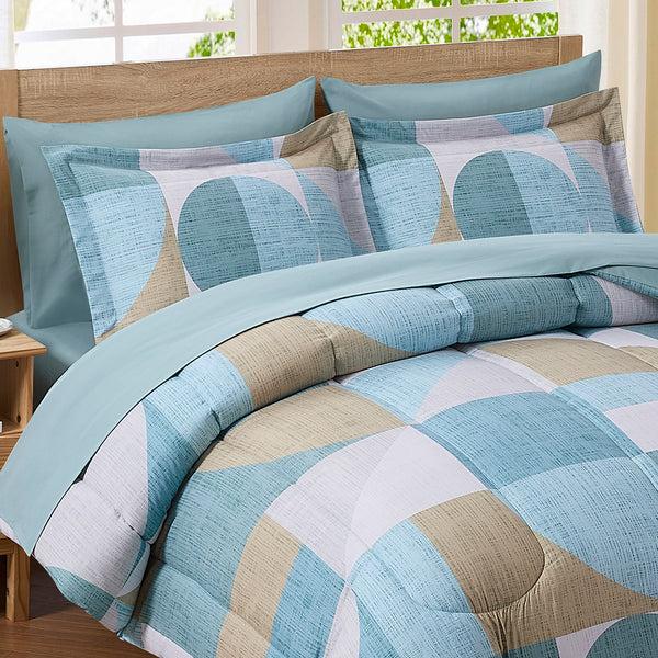Sweet Home Collection Geo-Aqua Printed Blue Bed In A Bag Set