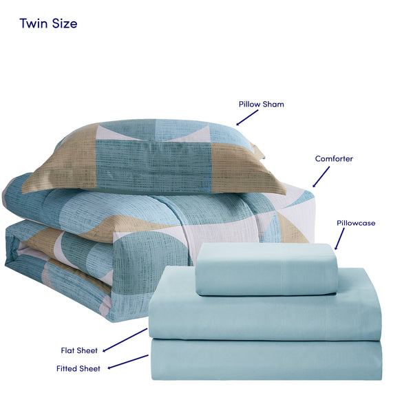 sweet home collection Geo-Aqua Printed Blue Bed In a Bag Set