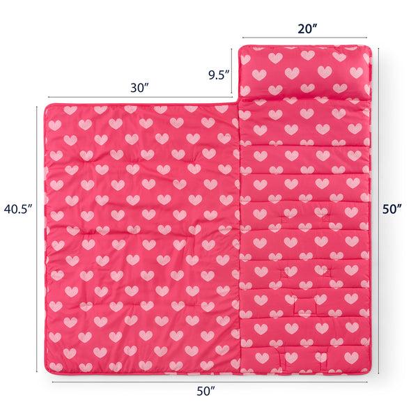 Sweet Home Collection Hearts Sleeping Bag/Nap Mat For Kids With Removable Pillow 20"x50"