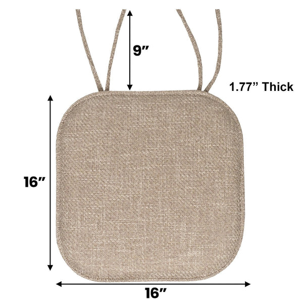 Sweet Home Collection Herringbone Stitch Memory Foam Non-Slip 16" X 16" Chair Cushion Pad With Ties