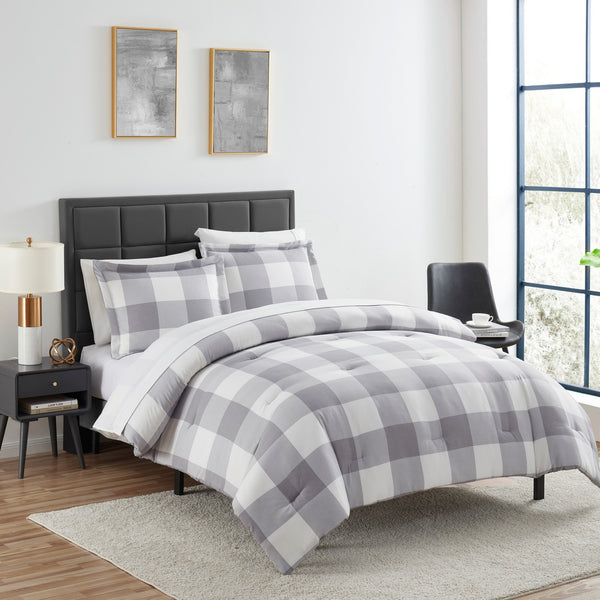 sweet home collection Herringbone Weave Buffalo Check 7-Piece Bed in a Bag Set