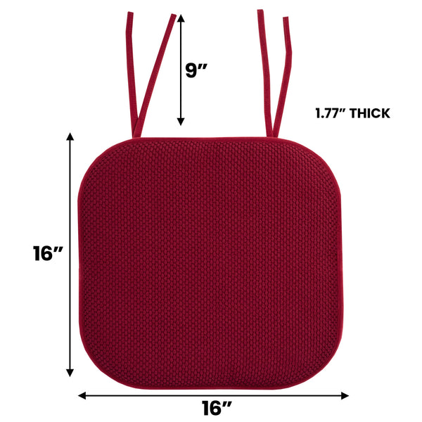 Sweet Home Collection Honeycomb Memory Foam Non-Slip 16" X 16" Chair Cushions With Ties
