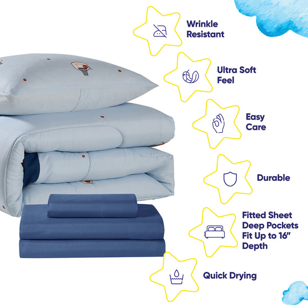 Sweet Home Collection Kids Basketball Printed Bed In A Bag Comforter & Sheet Set