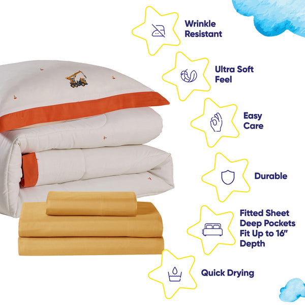 Sweet Home Collection Kids Construction Printed Bed In A Bag Comforter & Sheet Set