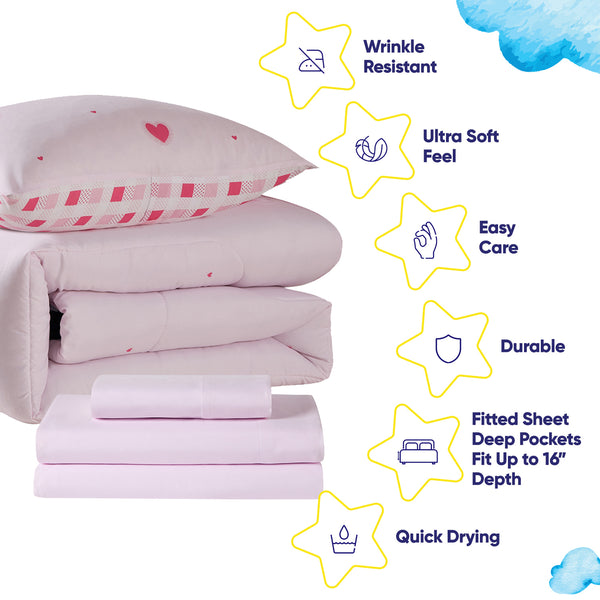 Sweet Home Collection Kids Hearts Printed Bed In A Bag Comforter & Sheet Set