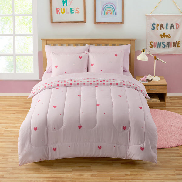Sweet Home Collection Kids Hearts Printed Bed In A Bag Comforter & Sheet Set