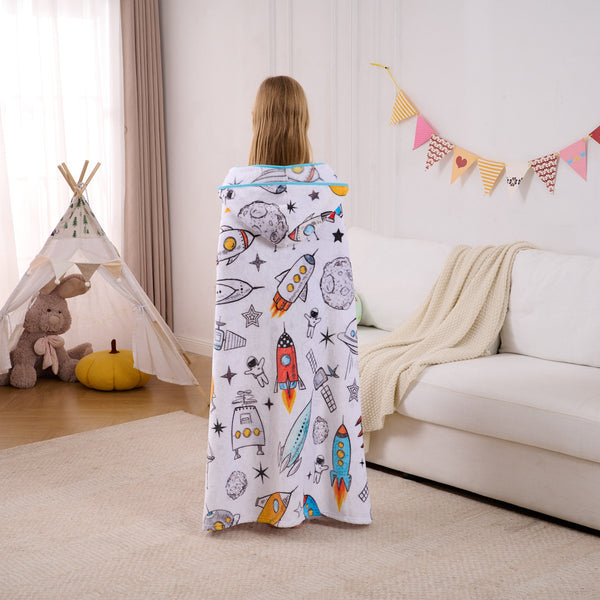 Sweet Home Collection Kids' Hooded Blanket 50" Wide X 45" Length - Floating In Space