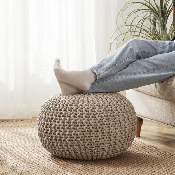 Sweet Home Collection Round Cotton Knitted Pouf Ottoman