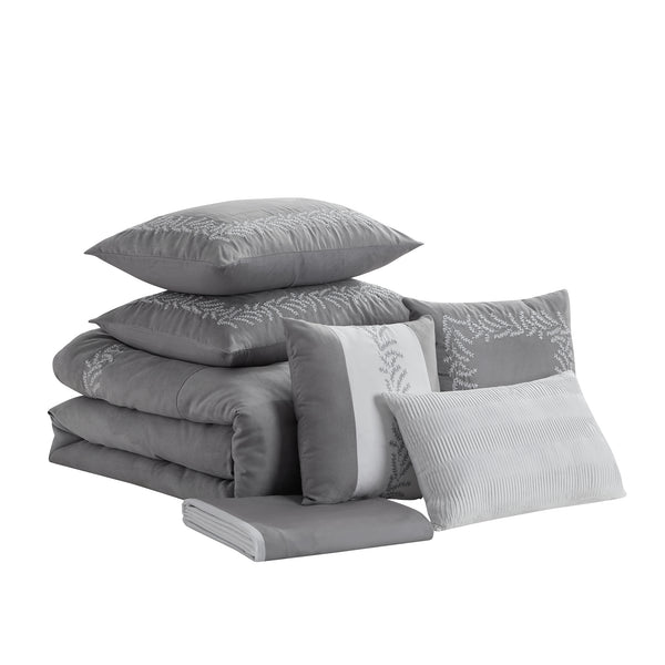 Sweet Home Collection Salerno 7 Piece Faux Suede Embroidered Comforter Set
