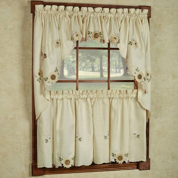 Sweet Home Collection Sunflower Cream Embroidered Kitchen Curtains