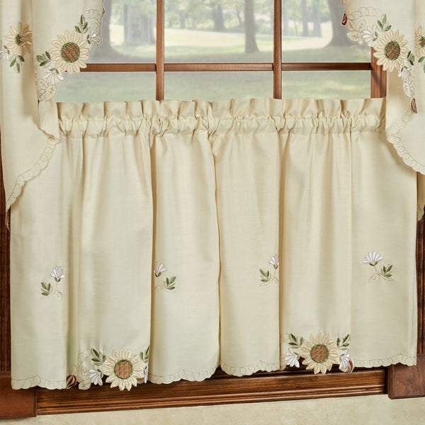 sweet home collection Sunflower Cream Embroidered Kitchen Curtains