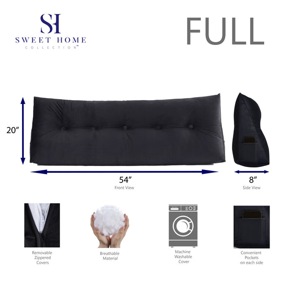 Sweet Home Collection Triangle Headboard Wedge Bed Velvet Cushion With Side Pockets