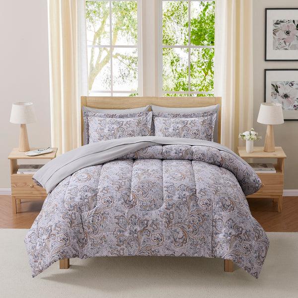 Sweet Home Collection Watercolor Paisley Printed Grey Bed In A Bag Set