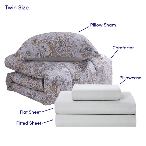 sweet home collection Watercolor Paisley Printed Grey Bed In a Bag Set