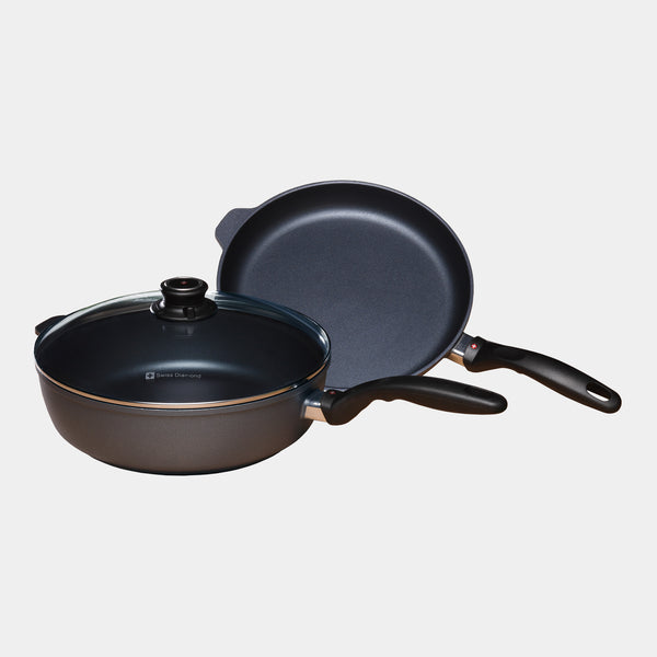 swiss diamond HD Nonstick 3-Piece Set - Fry Pan & Saute Pan - Induction