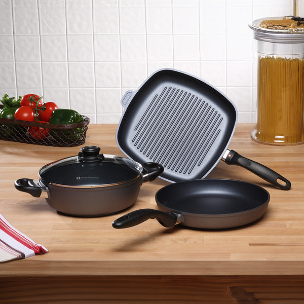 Swiss Diamond HD Nonstick 4-Piece Set - Fry Pan Casserole & Grill Pan - Induction