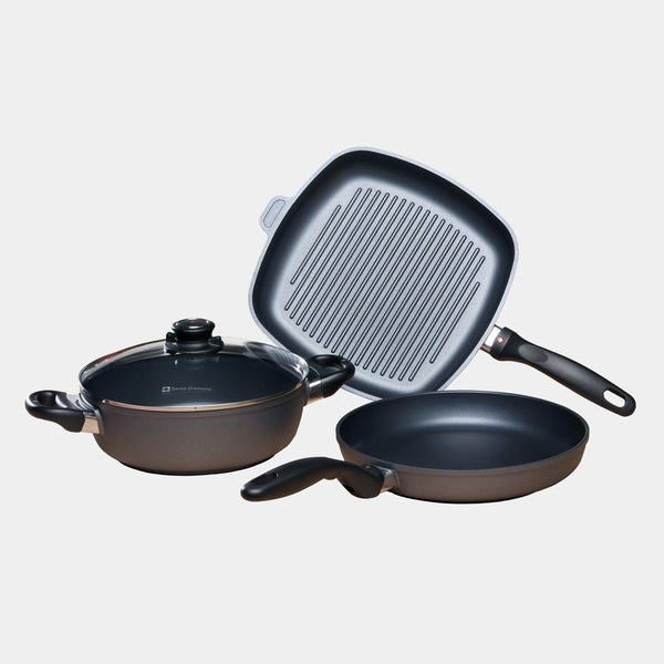 swiss diamond HD Nonstick 4-Piece Set - Fry Pan Casserole & Grill Pan - Induction