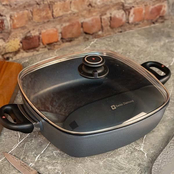 Swiss Diamond HD Nonstick 5 Qt Square Casserole With Glass Lid - Induction