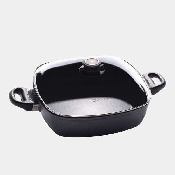 swiss diamond HD Nonstick 5 qt Square Casserole with Glass Lid - Induction