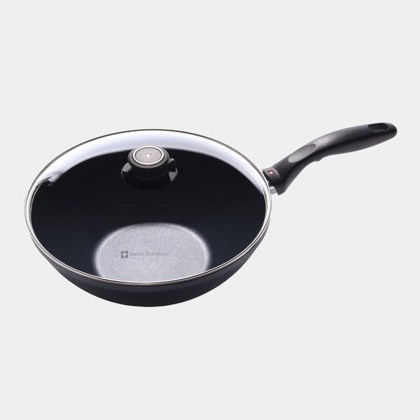 swiss diamond HD Nonstick Wok with Glass Lid - Induction