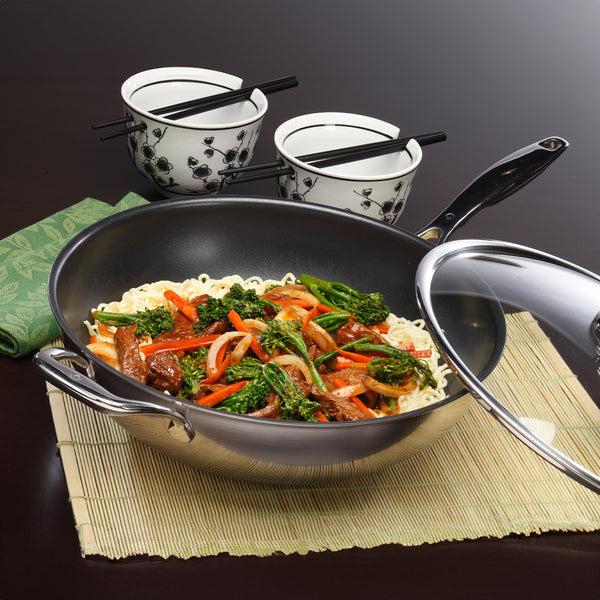 Swiss Diamond Nonstick Clad 12.5" Wok With Glass Lid - Induction