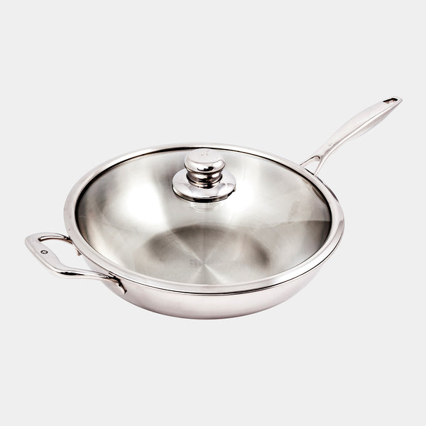 swiss diamond Premium Clad 12.5" Wok with Glass Lid - Induction
