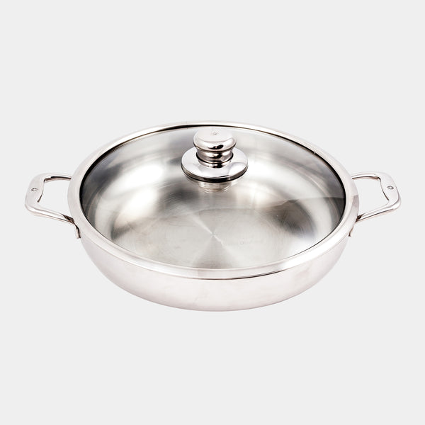 swiss diamond Premium Clad 5.3 qt Stainless Chef's Pan with Glass Lid - Induction
