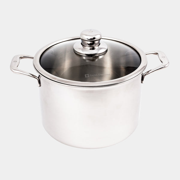swiss diamond Premium Clad 7.9 qt Stock Pot with Glass Lid - Induction