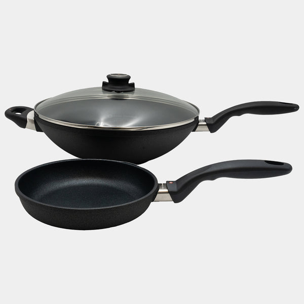 Swiss Diamond XD Nonstick 8" Fry Pan & 12.5" Wok With Glass Lid Set