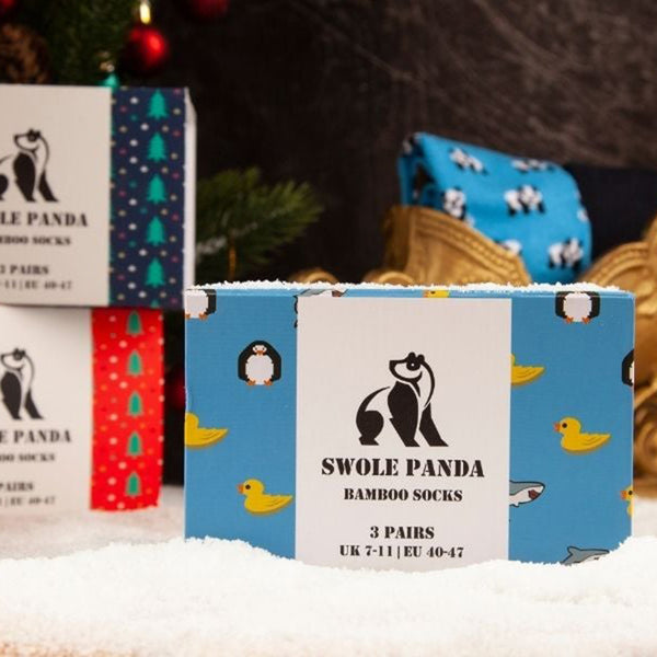 swole panda Animal Sock Box - 3 Pairs of Bamboo Socks (His)