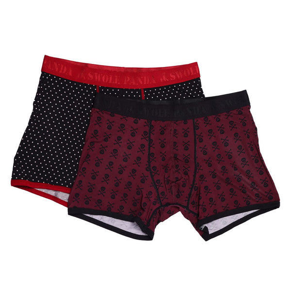 swole panda Bamboo Boxers 2 Pack - Skulls Black & White Spot