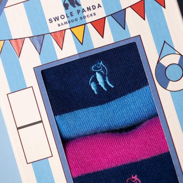 Swole Panda Beach Hut Sock Box - 2 Pairs Of Bamboo Socks (His)