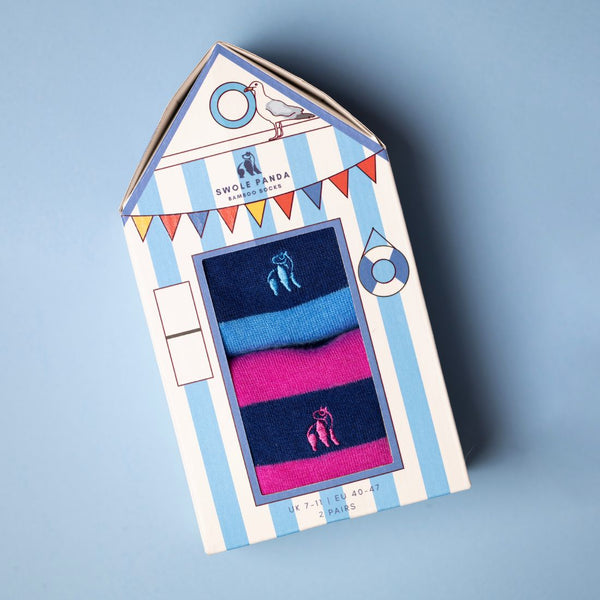 swole panda Beach Hut Sock Box - 2 Pairs of Bamboo Socks (His)