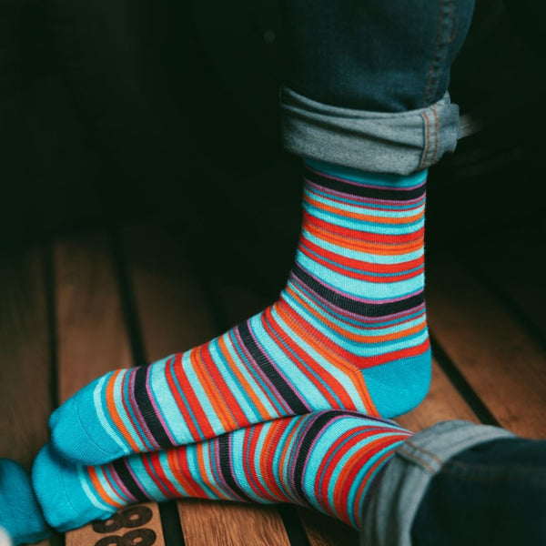 Swole Panda Blue And Red Narrow Striped Bamboo Socks