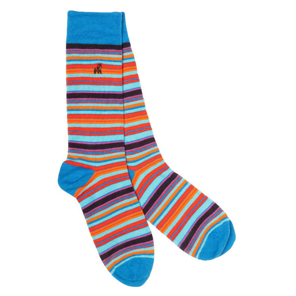 swole panda Blue and Red Narrow Striped Bamboo Socks