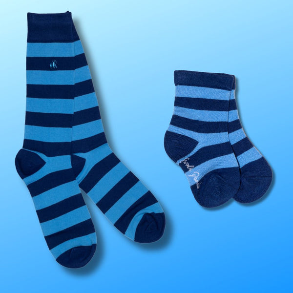 swole panda Blue Stripe Matching Bamboo Socks (Adult & Child)
