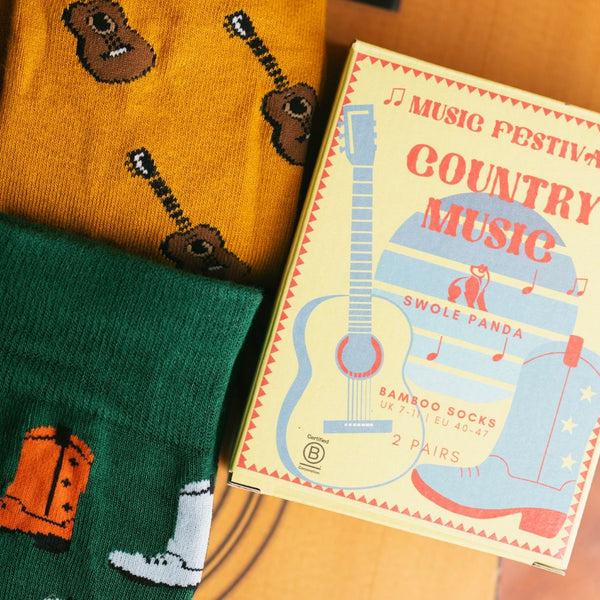 Swole Panda Country Music Sock Box - 2 Pairs Of Bamboo Socks (His)