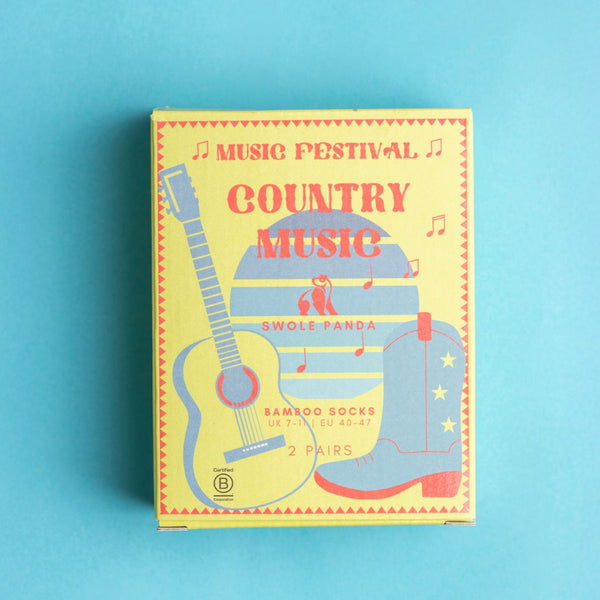 Swole Panda Country Music Sock Box - 2 Pairs Of Bamboo Socks (His)