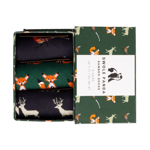 Swole Panda Countryside Sock Box - 3 Pairs Of Bamboo Socks (His)